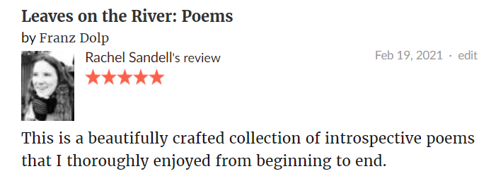 I don't have a picture of Leaves on the River by Franz Dolp, unfortunately, but here's a screenshot of my Goodreads review for reference.